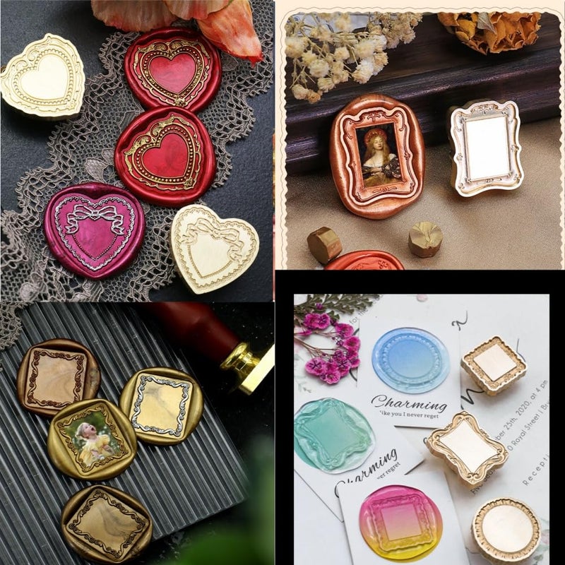 Atopbb Frame Wax Seal Stamp, 3D Embossed Frame Relief Carving Wax Sealing Stamp, FrameWax Stamp Head Wood StampHandle, WaxStamp for Wedding Invitations, Letter Sealing (F35) - Image 3